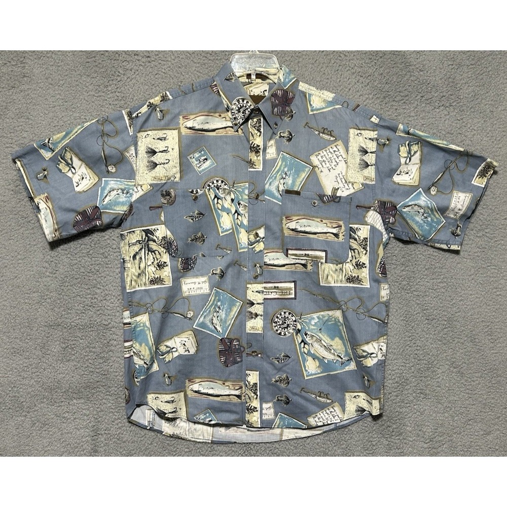 Browning Shirt Mens Large Fly Fishing All‎ Over Print Blue 100% Cotton 73765